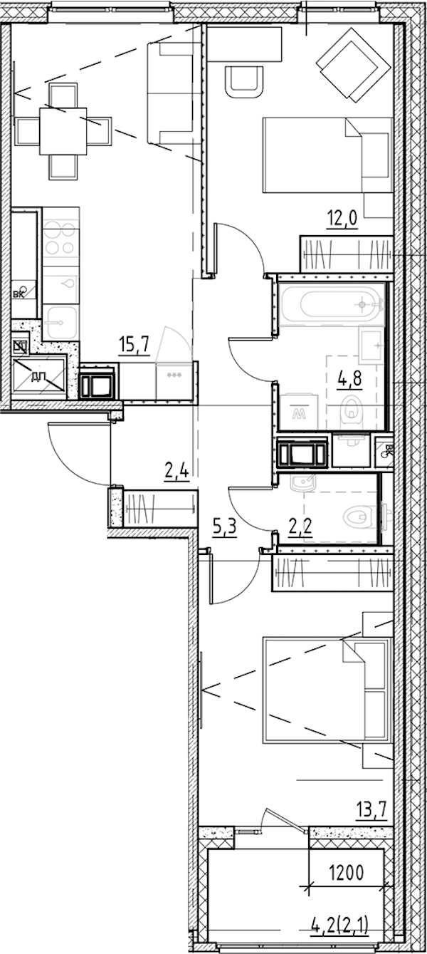 2-комнатная квартира 58.2 м², 11/11 эт., ЖК «Янила Форест»